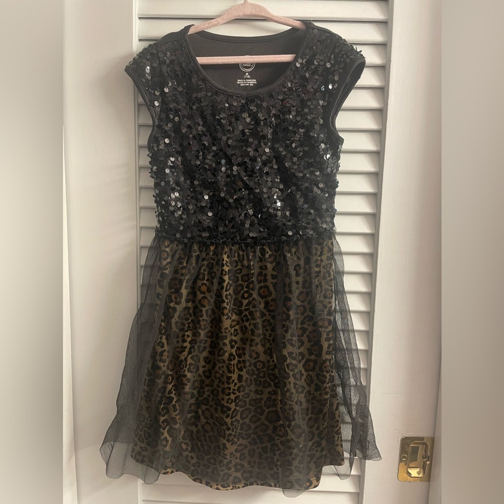 Wonder Nation Girls Size 7/8 Sequin, Tulle & Animal Cheetah Leopard Print Dress